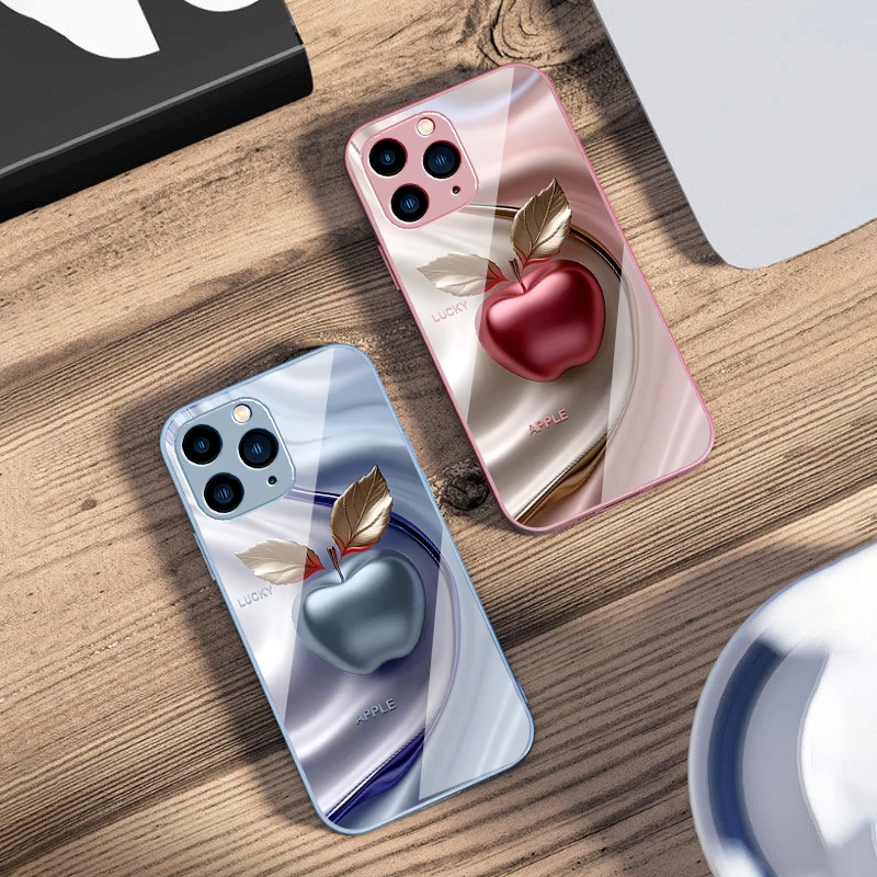 Happy Black Apple For IPhone 16e 16 E  16ProMax 15 Pro Max 14 13 12 Mini 11 XS Max XR 7 8 Plu SE 2022 Tempered Glass Phone Case