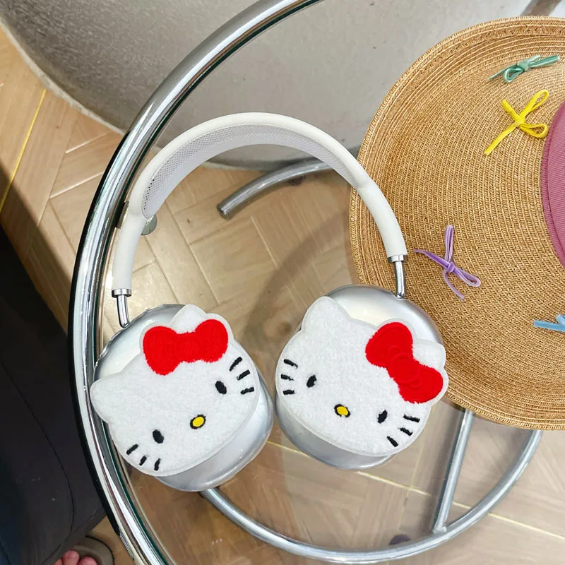 Kawaii Hello Kitty Plush Doll Soft Transparent Headphone Case for AirPods Max Sanrio Anime Cute Accessories Protective Cover