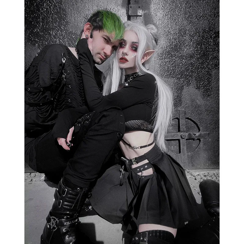 Autunno Nuovo Sexy Scava Fuori Sottile Manica Lunga Magliette E Camicette Asimmetrico Maglia Splicing T-Shirt High Street 2000s Nero Moda Donna Vestiti