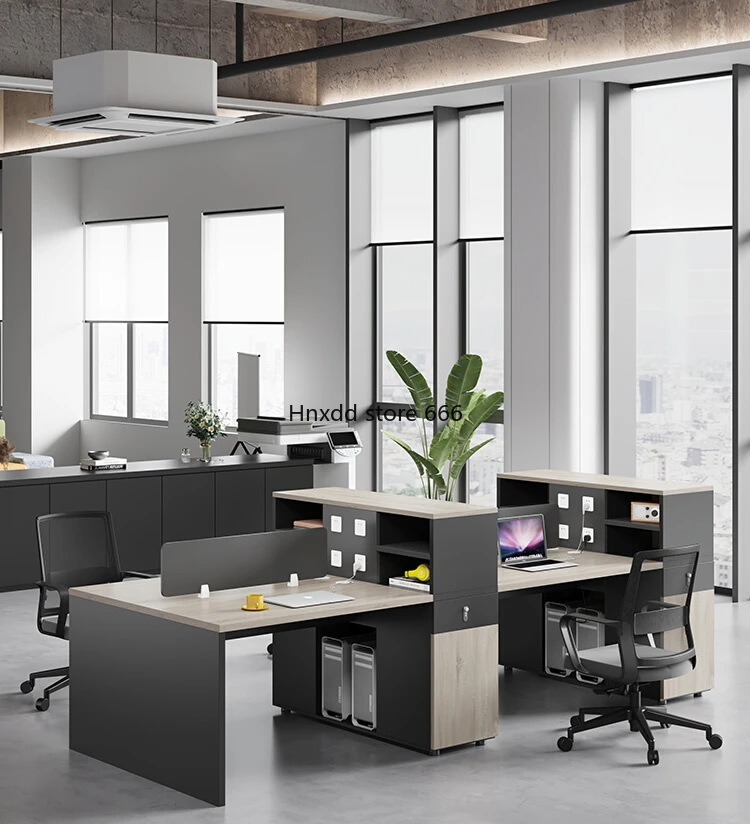 Simple modern staff office desk and chair combination for four people