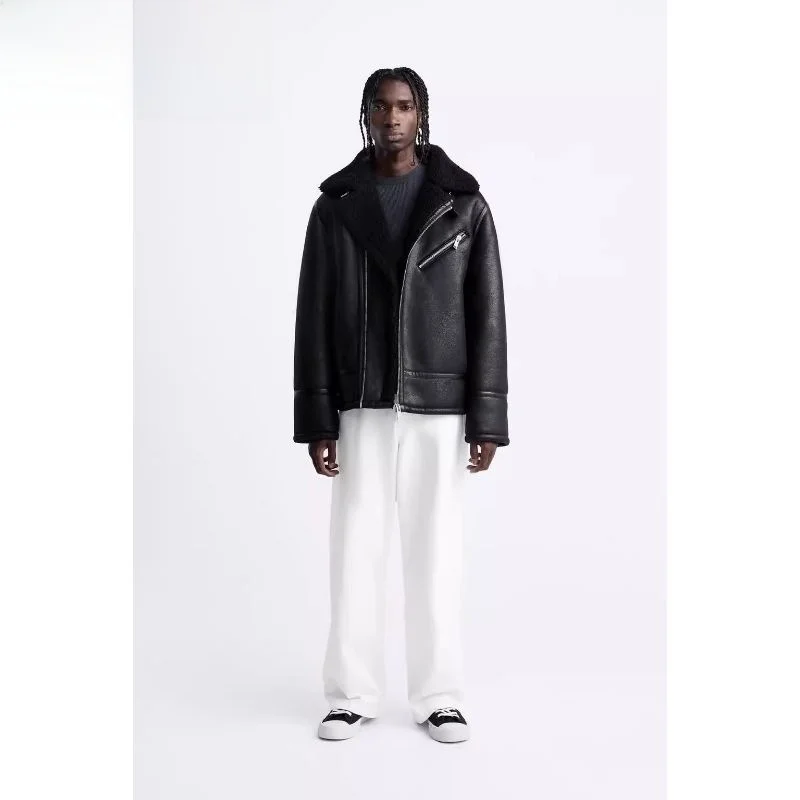 

Double-Sided Wear Fce Jaet Men's New Autumn Winter PU Leather Vest Casual Sle Zipper Closure Regular Length Inner Fur
