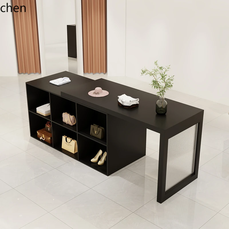b4 Clothing Center Island Cabinet Telescopic Flowing Water Table Storage Display Stand with Glass