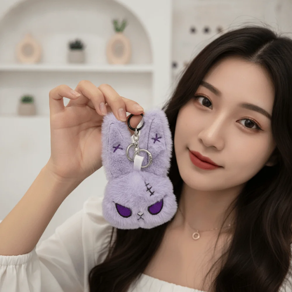 Spooky Fluffy Gothic Rabbit Soft Handmade-look Halloween Plushie Solid Color Durable Stitched Bunny Anime Fans