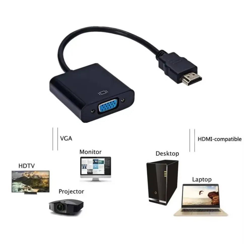 HD 1080P HDMI to VGA Adapter HDMI-compatible to VGA Cable Converter HDMI Male To VGA Famale Converter For PC Laptop Monitor TV