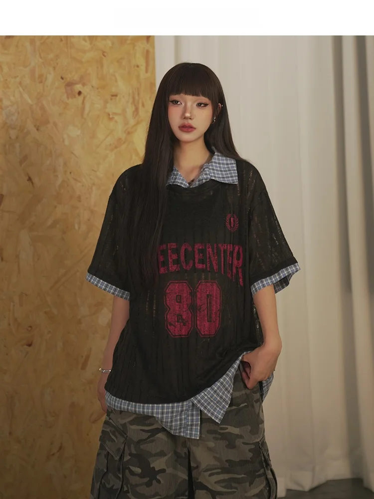 

Легкая дышащая футболка с вырезами и вставками, летняя, в американском университетском стиле, модная уличная одежда Free Center