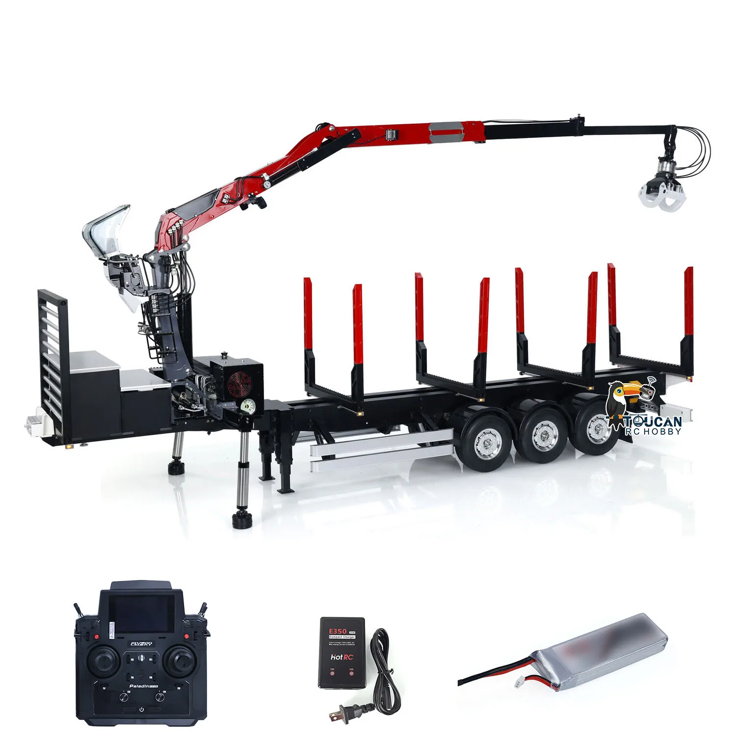 LESU RC Hydraulic Metal Timber Crane with 3-axle Trailer for 1/14 RC Log Trailers Wood Tractor Truck Car TOUCAN Customized Model