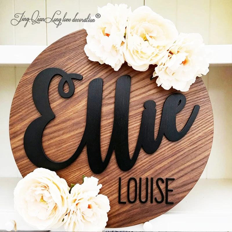 Custom Wooden Letters Veneer Name Sign: Personalized Nursery Decor, Baby Shower Plaque (flowers not included)