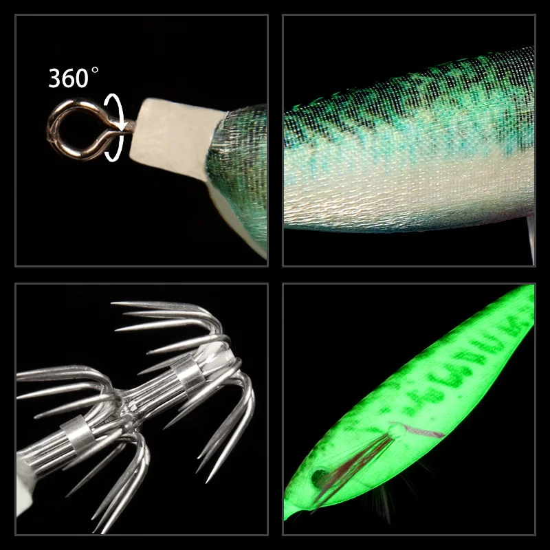 BRAVMACK 2Pcs Squid Jig Hook Fishing Lure Luminous 10cm 9g Artificial Fake Octopus Lures Wood Shrimp Cuttlefish Hard Bait Tackle