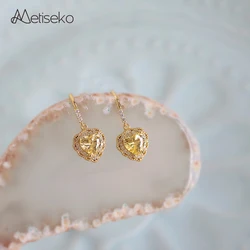 Metiseko 925 Sterling Silver Yellow Cubic Zirconia Drop Earrings Shiny Heart Shape Earrings Dangle Elegant for Women Girls Gift