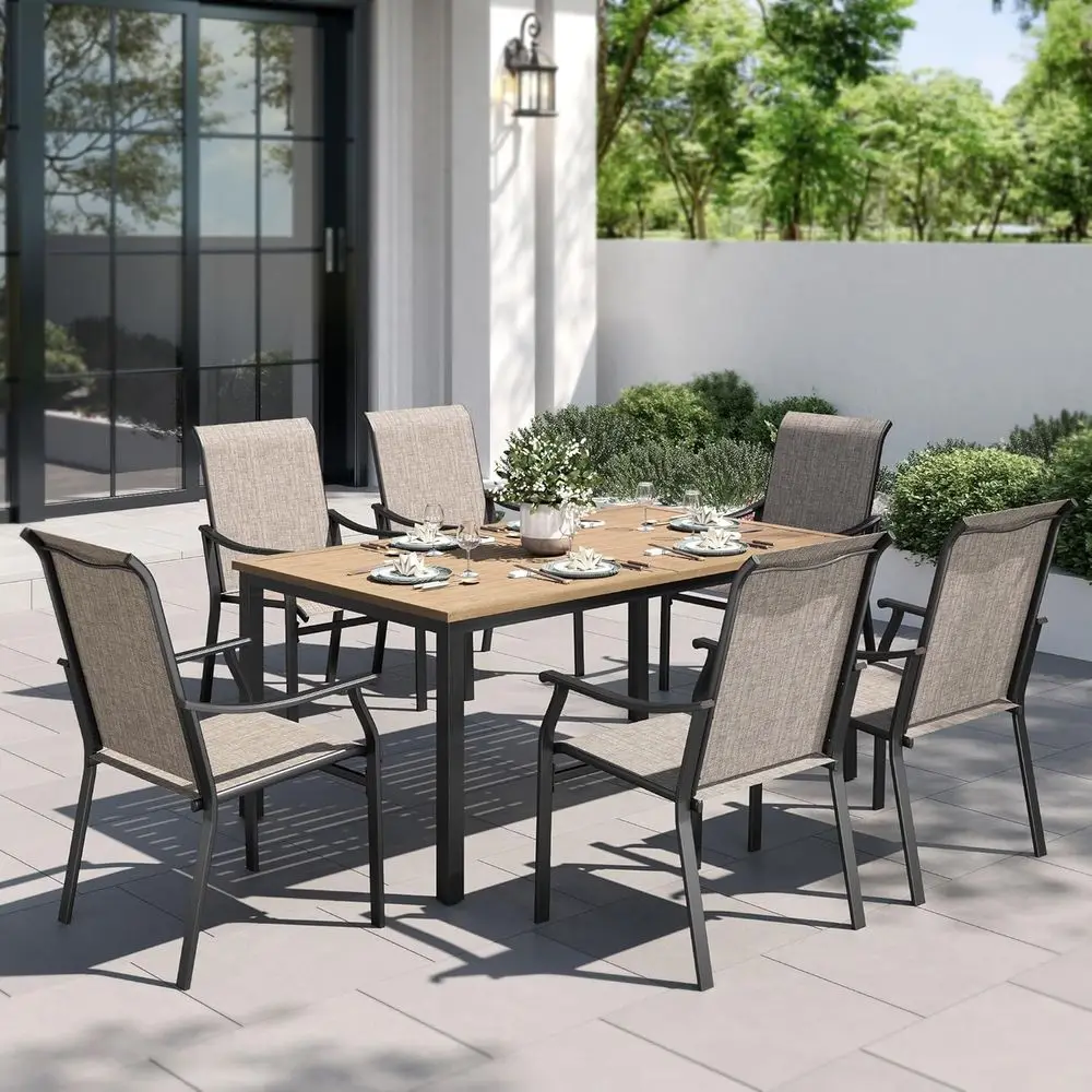 

7-Piece All-Weather Metal Patio Furniture Set with Textilene Chairs for Outdoor Dining