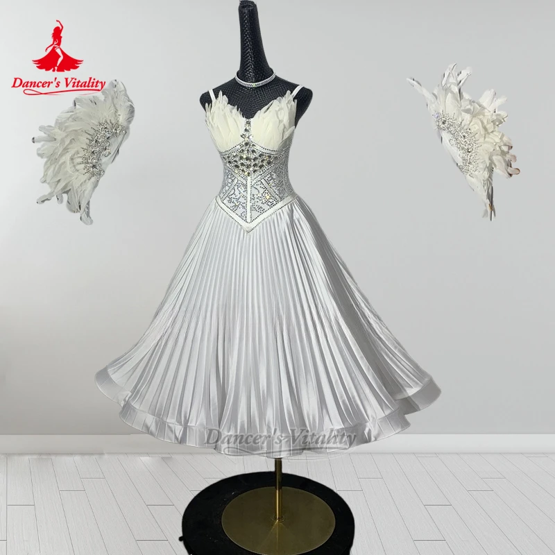 البطولة الدولية للرقص الاجتماعي في فستان الخصر وقلادة مخصصة لحيوية الراقصة الفالس بدون أكمام حبال الملبس #2