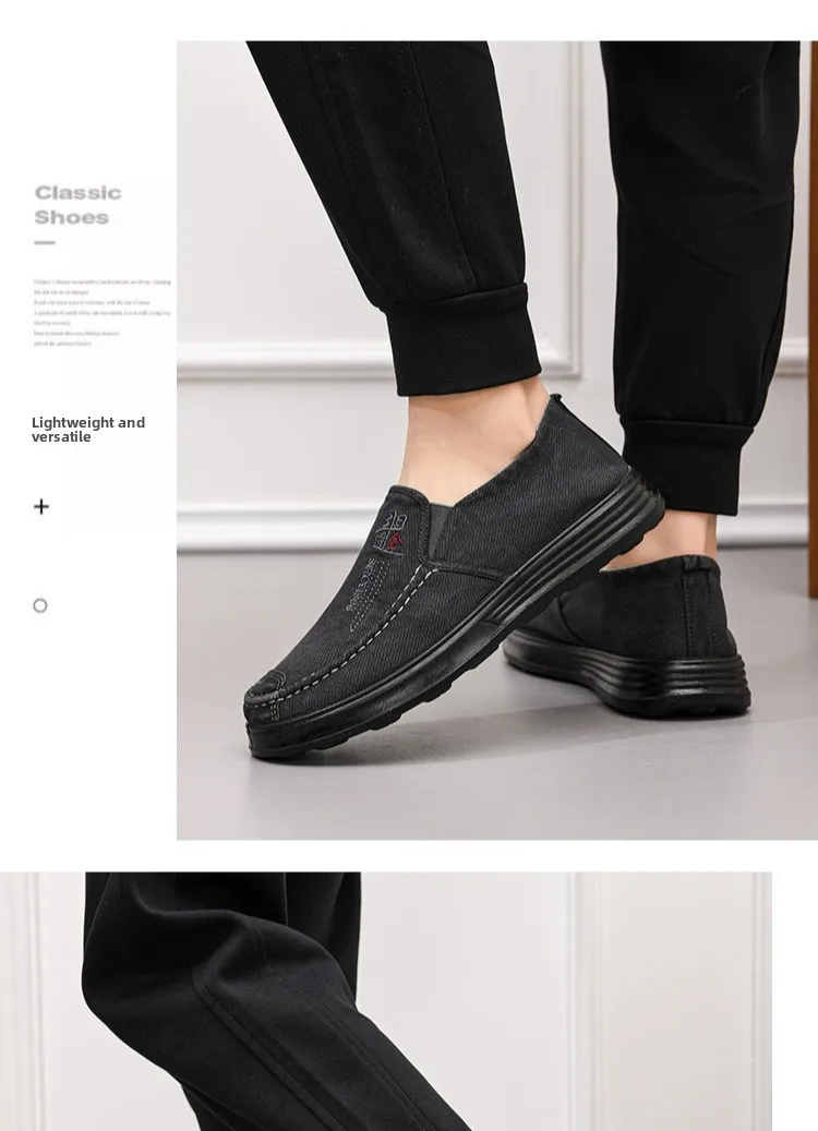 Herren-Slipper aus Canvas, lässige Schuhe, atmungsaktiv, rutschfest, mit dicker Sohle, ideal für ältere Herren, bequem zum Gehen, Canvas-Schuhe. – Detail 14