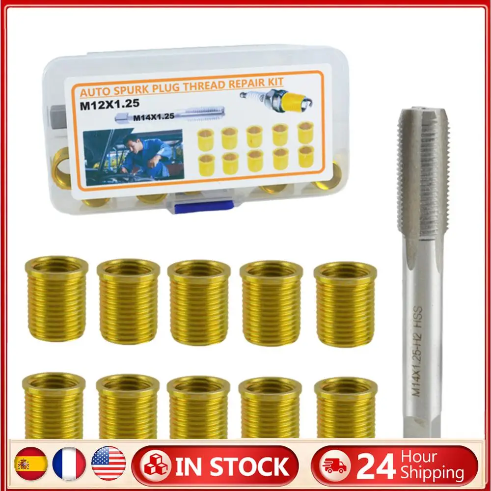 

Spark Plug Thread Repair Kit M12x1.25 Inserts & M14x1.25 Tap Kit Spark Plug Thread Repair Tools Gasoline Engine Repair Tools
