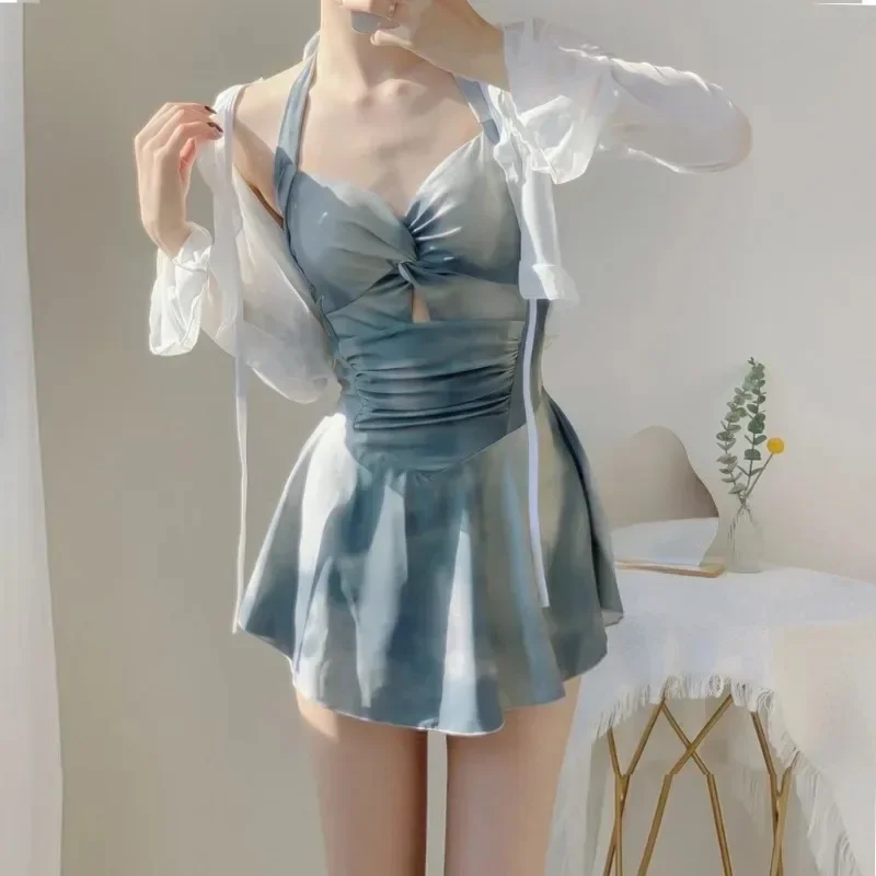 New  Swimsuit for Women Conservative and Pure Hot Girl Style Neck Skirt Style Belly-covering and Slimming One-piece Swimsuit