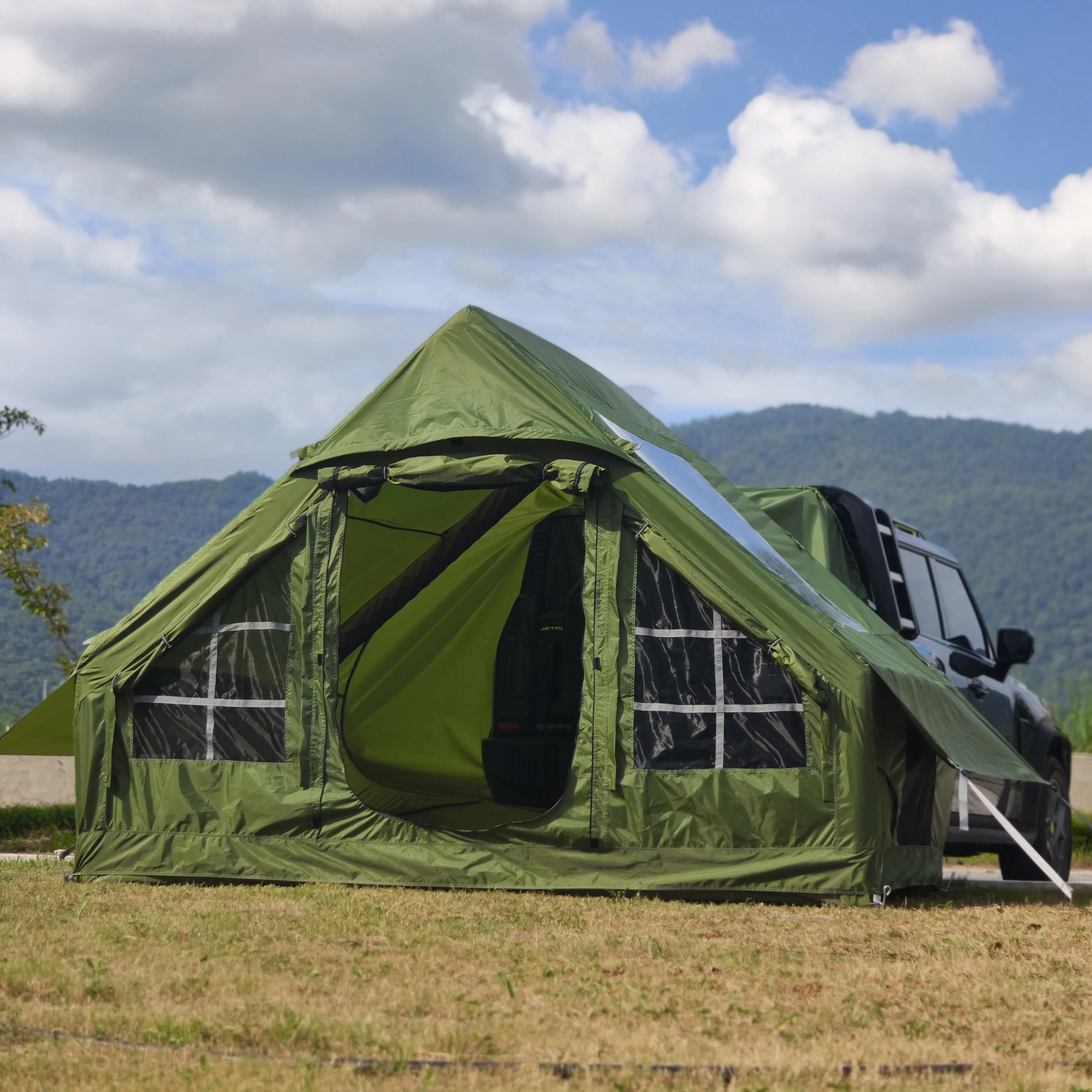 Inflatable SUV Tent for Camping, Large Quick Setup Blow up Tents, 6-Person Tent with Detachable Car Attachment for Cars