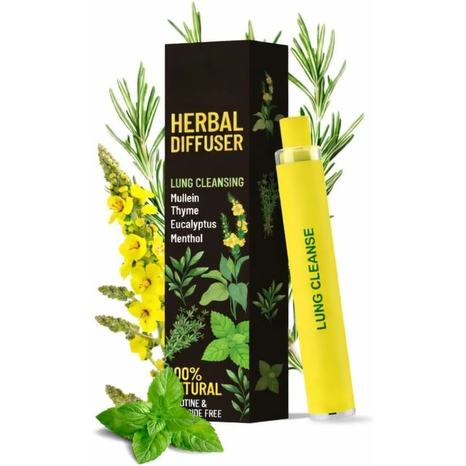 

Ароматерапевтическая ручка-диффузор Mullein Herbal на 1000 применений с натуральными растительными эфирными маслами: вербена, тимьян, эвкалипт, ментол