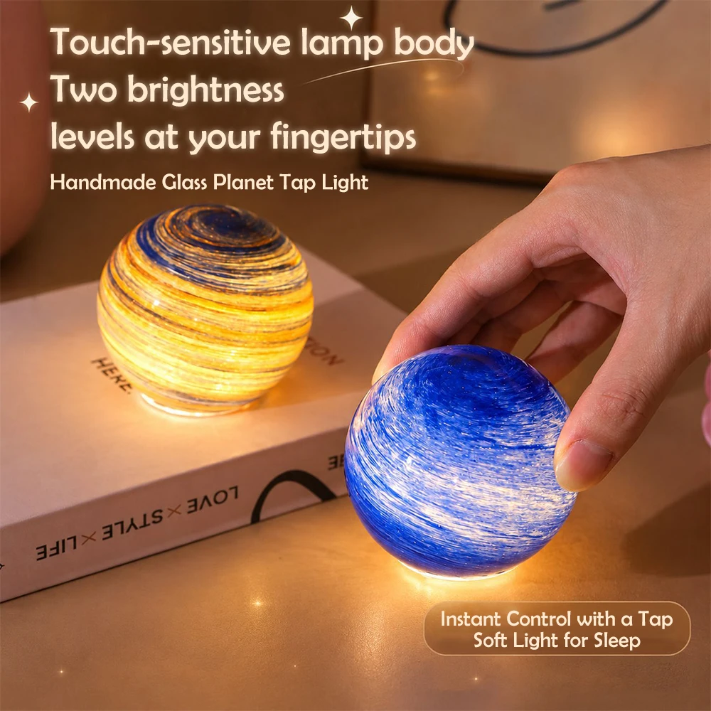 Galaxy Glass Ball Night Light Tap Control 7 Color Changing LED Lamp USB Rechargeable Bedroom Living Room Decor Kids Gift