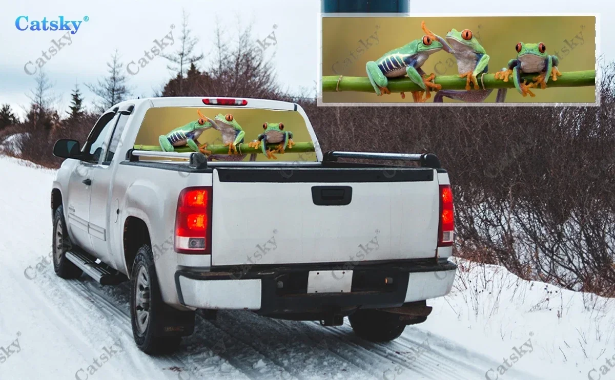 Red Eyed Tree Frog achterruitstickers voor vrachtwagen, pick-up raamsticker, achterruit tint grafische geperforeerde vinyl vrachtwagensticker
