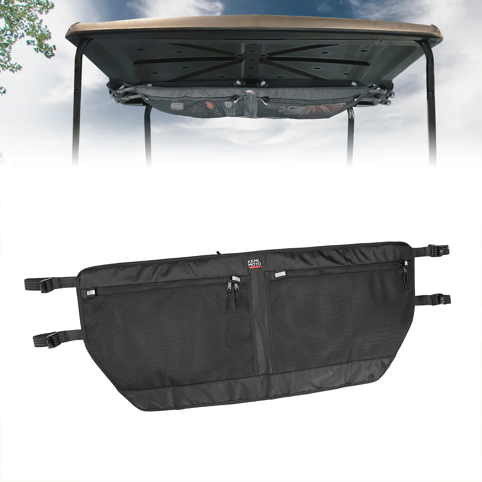 Golf Cart Overhead Storage Bag For EZGO TXT 1993-2013 2 Passenger 1680D Water-resistant Organizer No Drilling Required Black