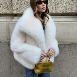 Chic Street Girls Gradiest Faux Fur Jacket Women Winter 2024 Brand Fashion Fluffy Fox Fur Coat Female Luxury Outerwear