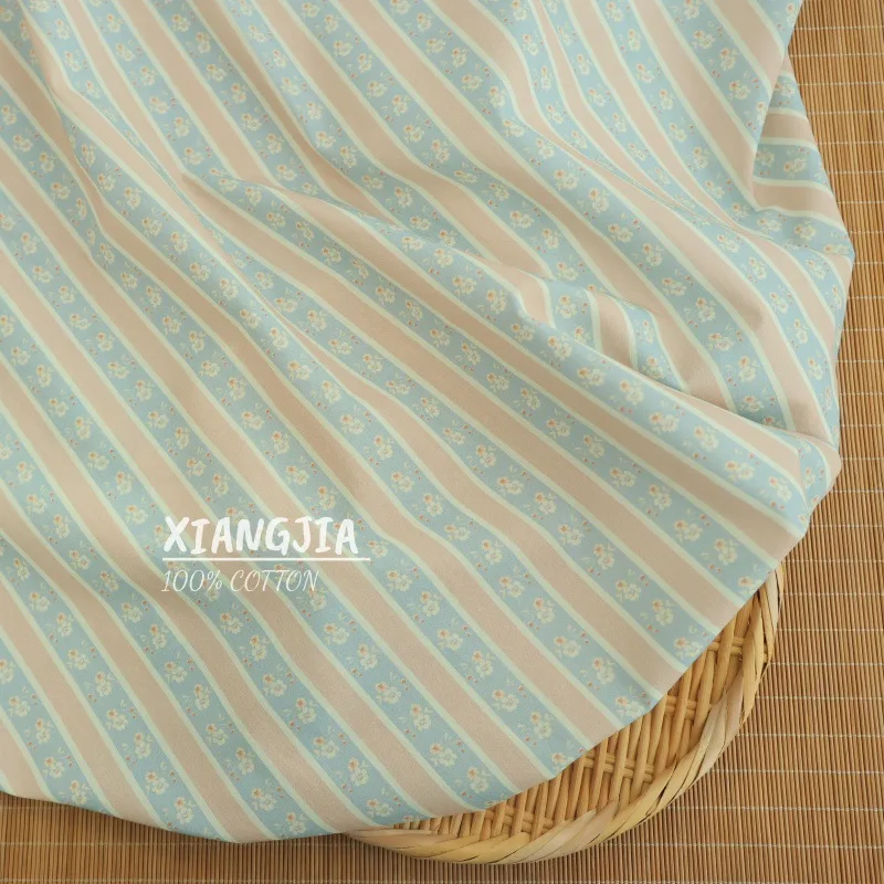 140x50cm Vintage-Stil 40er Jahre Baumwoll-Popeline Stoff mit Blumen- und Streifenmuster für Blusen, Kleider, Röcke und Kinderbekleidung, Nähmaterial – Detail 4