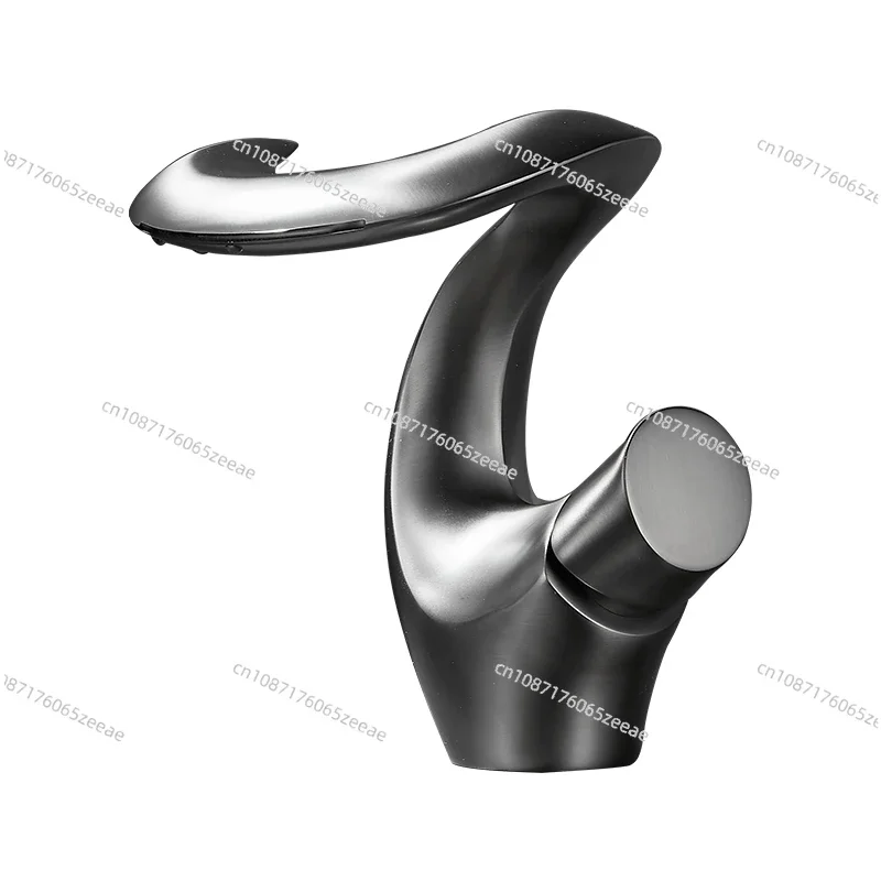 Water Ash Plated All Copper Basin Faucet Bathroom Household Toilet Face Wash Basin Waterfall Type Hot and Cold Gun Grey Faucet