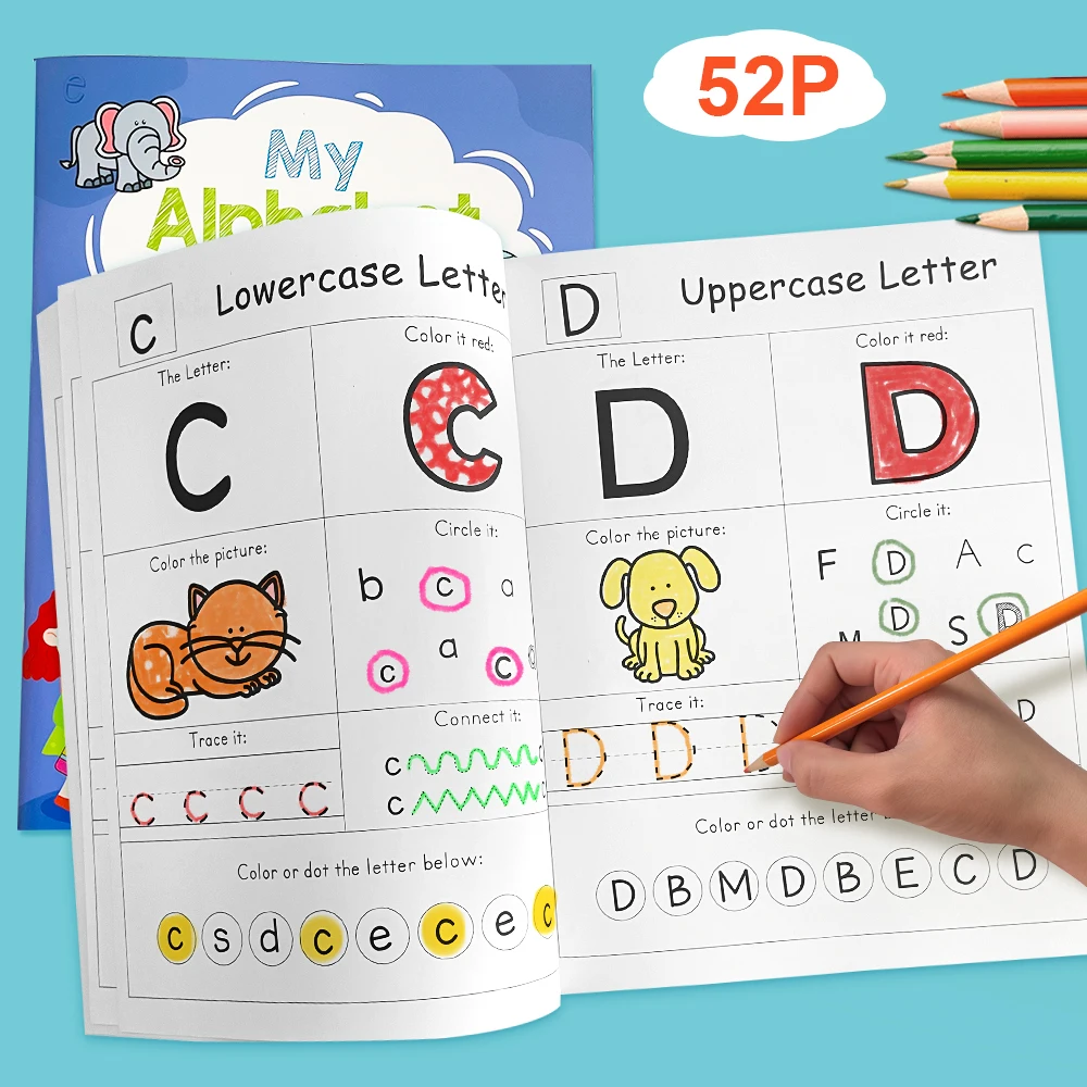 

Alphabet Workbook 26 Letters A-Z Phonics Words Practice Preschool Learning English Language Kindergarten Writing Coloring Book