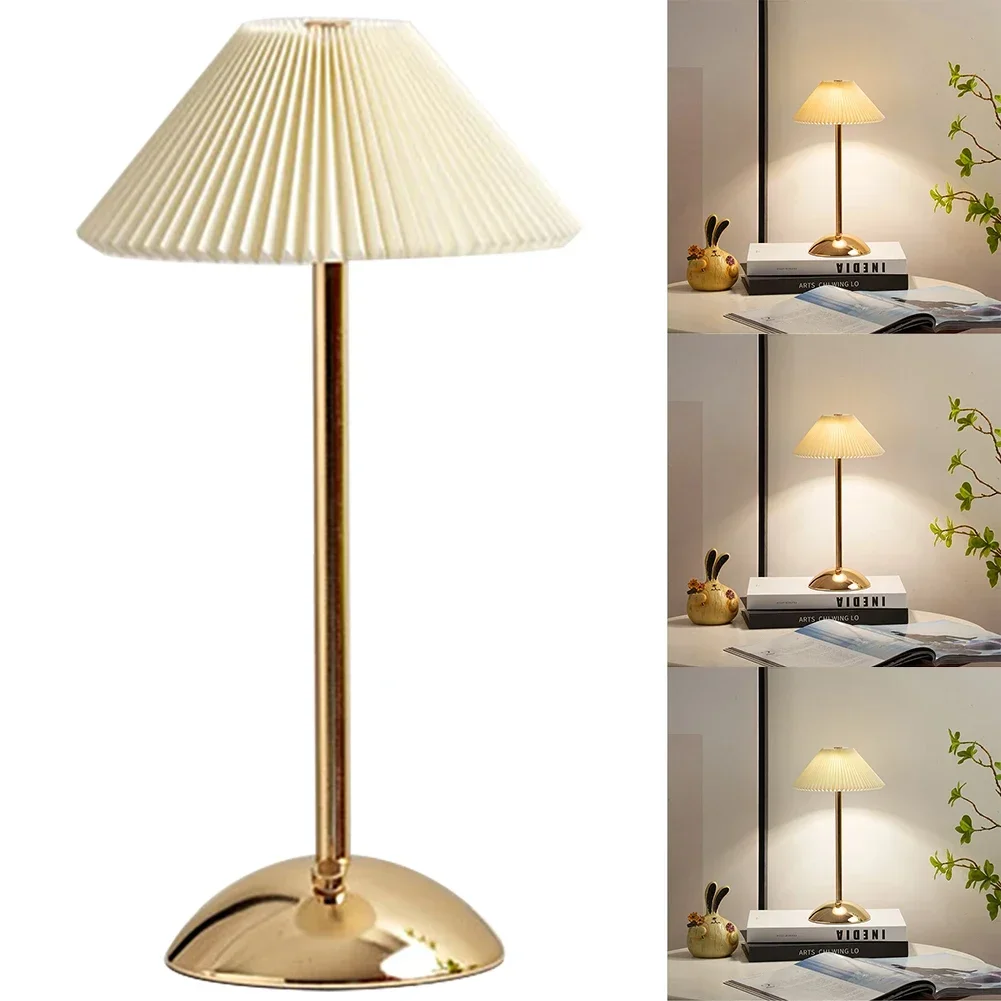 Nordic Pleated Table Lamp with Wooden Base Art Atmosphere Lamp USB Charging Modern Style for Bedroom Living Room Decor