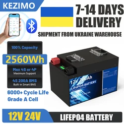 Batteria al litio 12V LiFePO4 200Ah 100Ah 2560Wh 24V Bluetoot integrato BMS 6000+ Cicli Grand A per accumulo di energia domestica RV