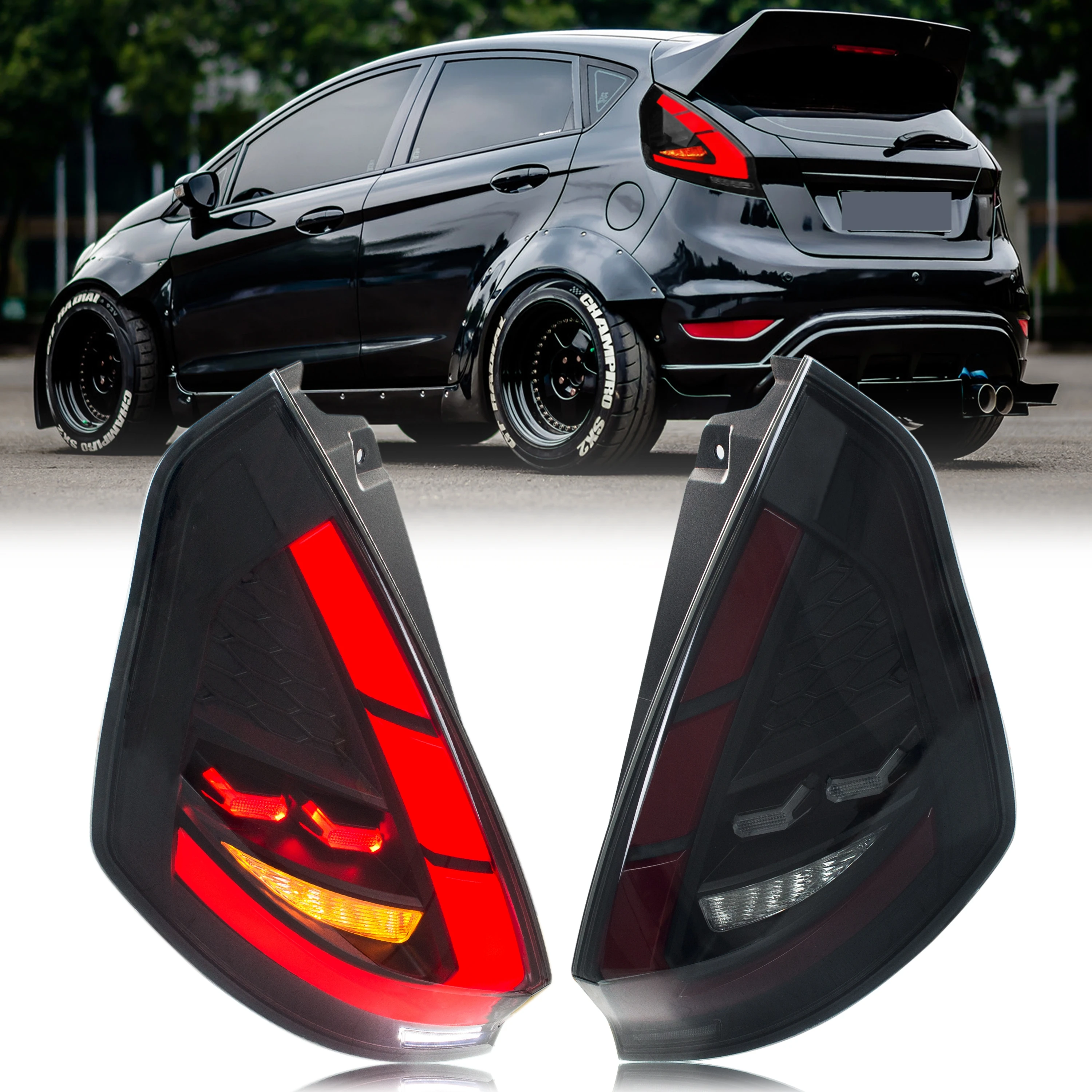 Feux arrière LED pour Ford Fiesta 2008 – 2017 MK7 MK7.5, clignotant séquentiel à Animation dynamique, ensemble de feux arrière noirs