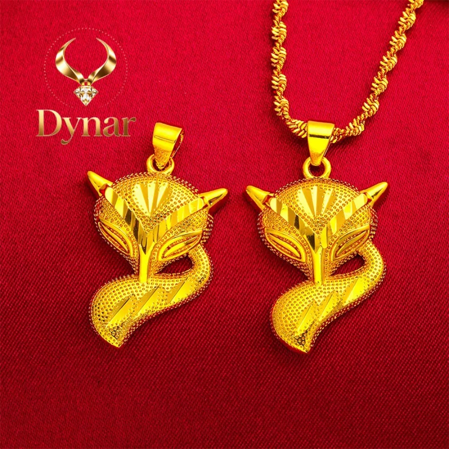 Dynar Jewelry    Fox Pendant Necklace for Women, 24K Gold, AU999 | 3D gold fox with zircon eyes, detailed fluffy tail, lively fo