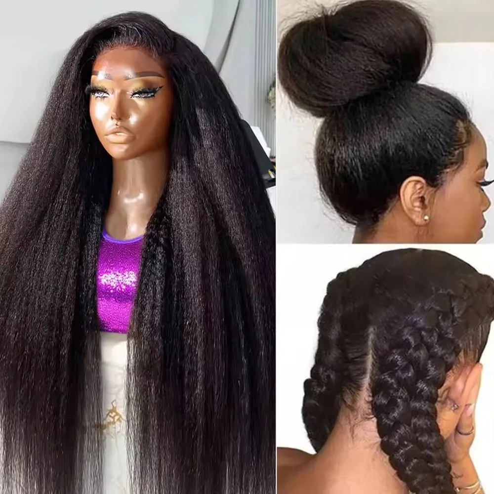 

Kinky Straight 13x4 HD Lace Frontal Wig Preplucked 250% High Density 360 HD Full Lace Wigs Human Hair Brazilian Yaki Straight