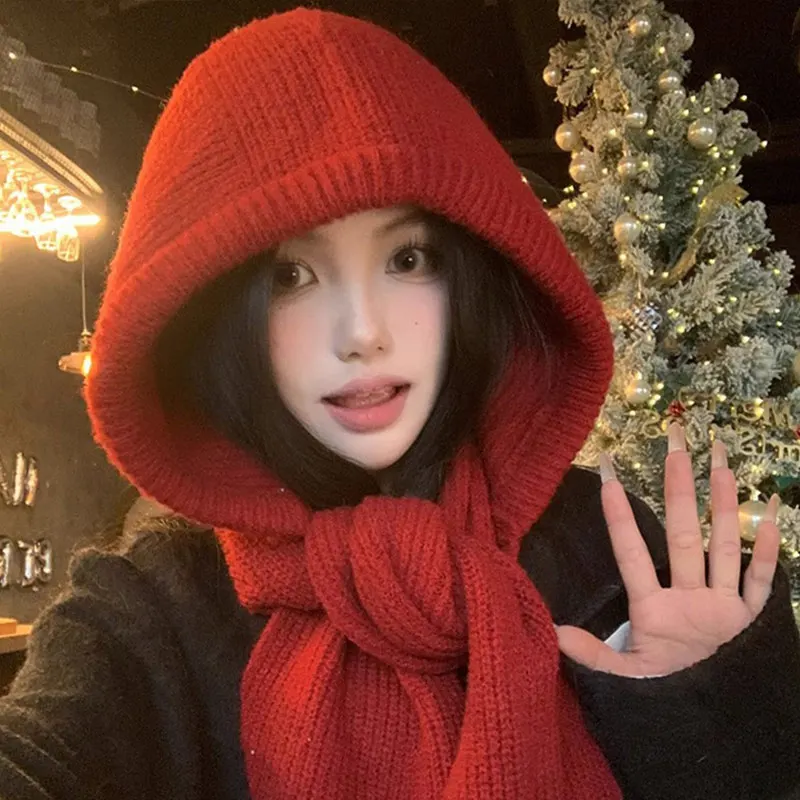 الأحمر بالاكلافا محبوك قبعة للنساء شتاء دافئ وشاح هود قناع كامل واقي الوجه قبعة يندبروف قناع للتزلج الطقس البارد وشاح قبعة