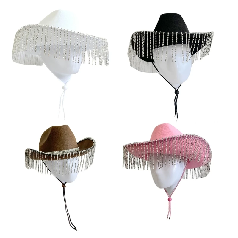 

Cowgirl Hat Shining Tassel Hat Western Hat Tassels Hat Photo Props Glinting Crystal Tassel for Stage Dropship