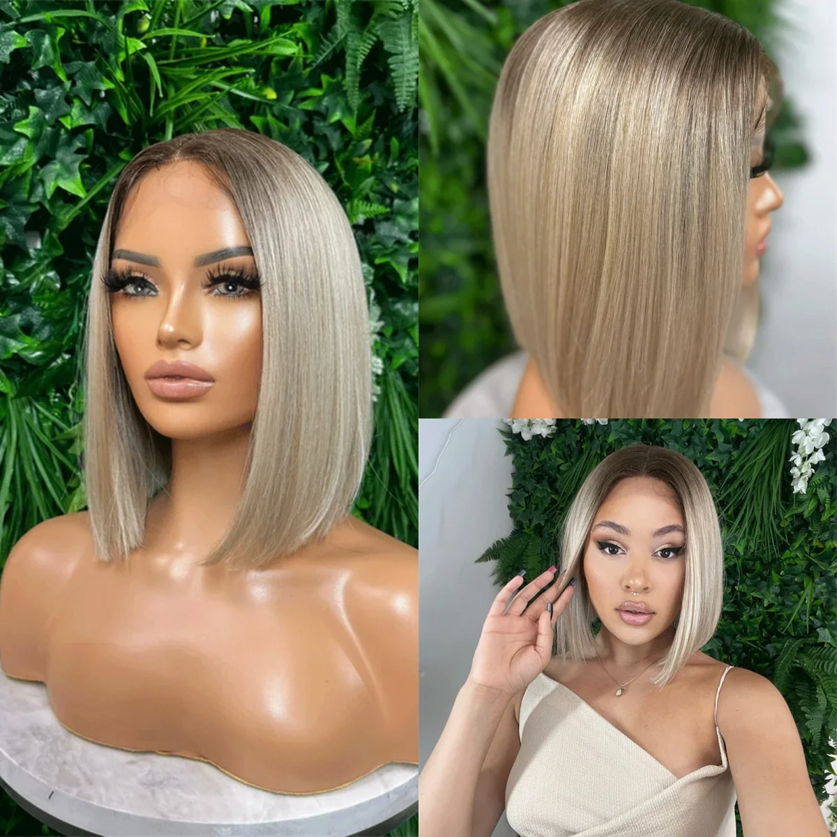 

Короткий боб, белый блондин, парик для женщин, прямой парик из натуральных волос на распродаже, высокое качество, 13*4 HD, синтетические парики на шнурке