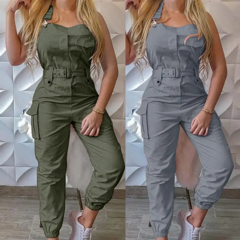 

European and American Suspender Women Jumpsuit Fashion Women Loose Strap Jumpsuit Ankle Tied Harem Trousers Casual Playsuits