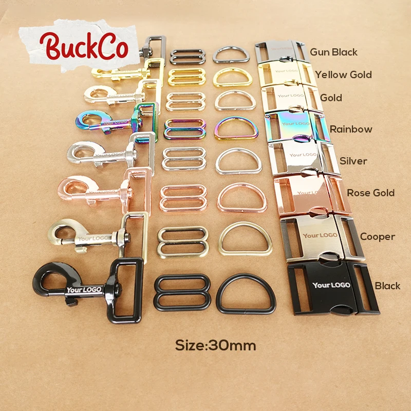 100set/lot Engraved Four-piece set (metal buckle+adjust buckle+D ring+P clasp)DIY 8 colours 15mm dog collar accessory buckle