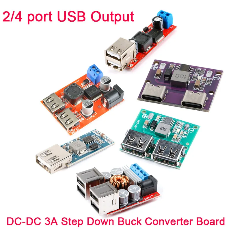 DC-DC Vehicle Charging Board 8V-35V 5V 8A 10A Power Supply Depressurization Module 2 4 port TYPE-C USB Output mobile Charger Car