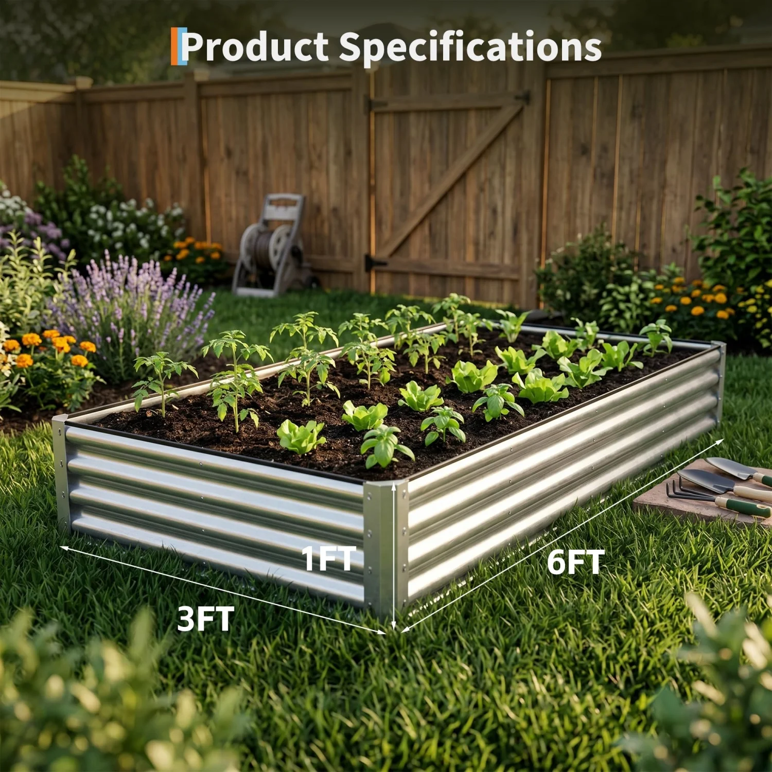 2 Pack 6x3 Ft Galvanized Steel Raised Garden Bed, Outdoor Above Ground Planter Box for Vegetables and Flowers, Metal Raised Bed for Gardening