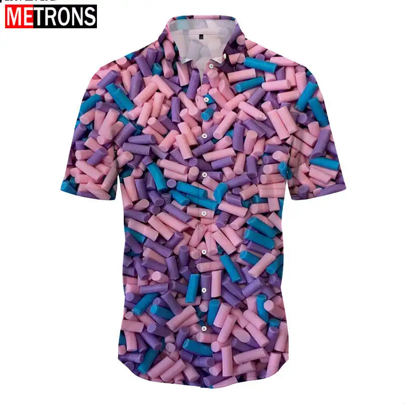 

Summer Men's Short Sleeve Shirt Button Lined Cardigan Top 3D Print Plus Size Short Top Candy Pills Funny 2023 New Style xs-5xl