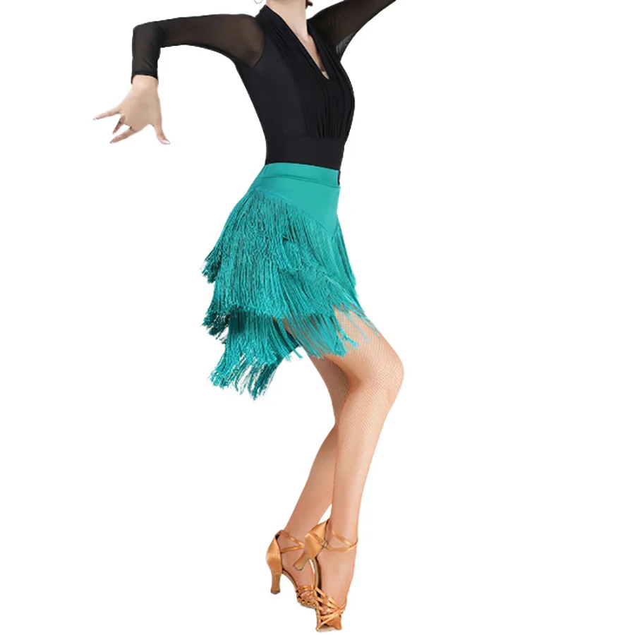 

Юбка с бахромой, элегантная юбка с высокой талией для латинских танцев, юбка с кисточками для женщин, профессиональная танцевальная тренировочная одежда для выступлений, однотонная одежда