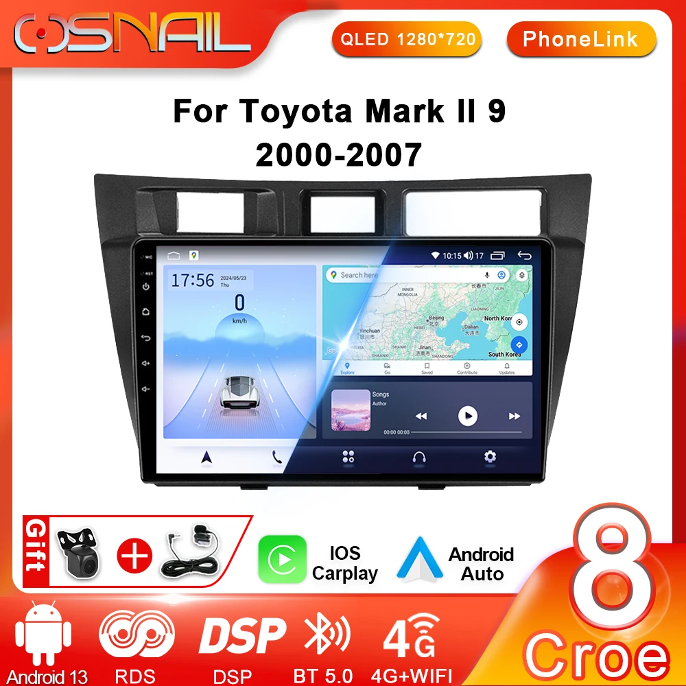 

Wireless CarPlay Android 13 Car Radio For Toyota Mark II 9 GX110 2000 - 2007 Multimedia Player 2 din Stereo Receiver 4G GPS Navi