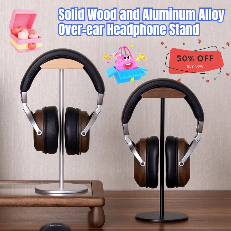 

Solid Wood and Aluminum Alloy Over-ear Headphone Stand Headphone Hanger for Walnut/ Beech Wood Wooden Display Rack