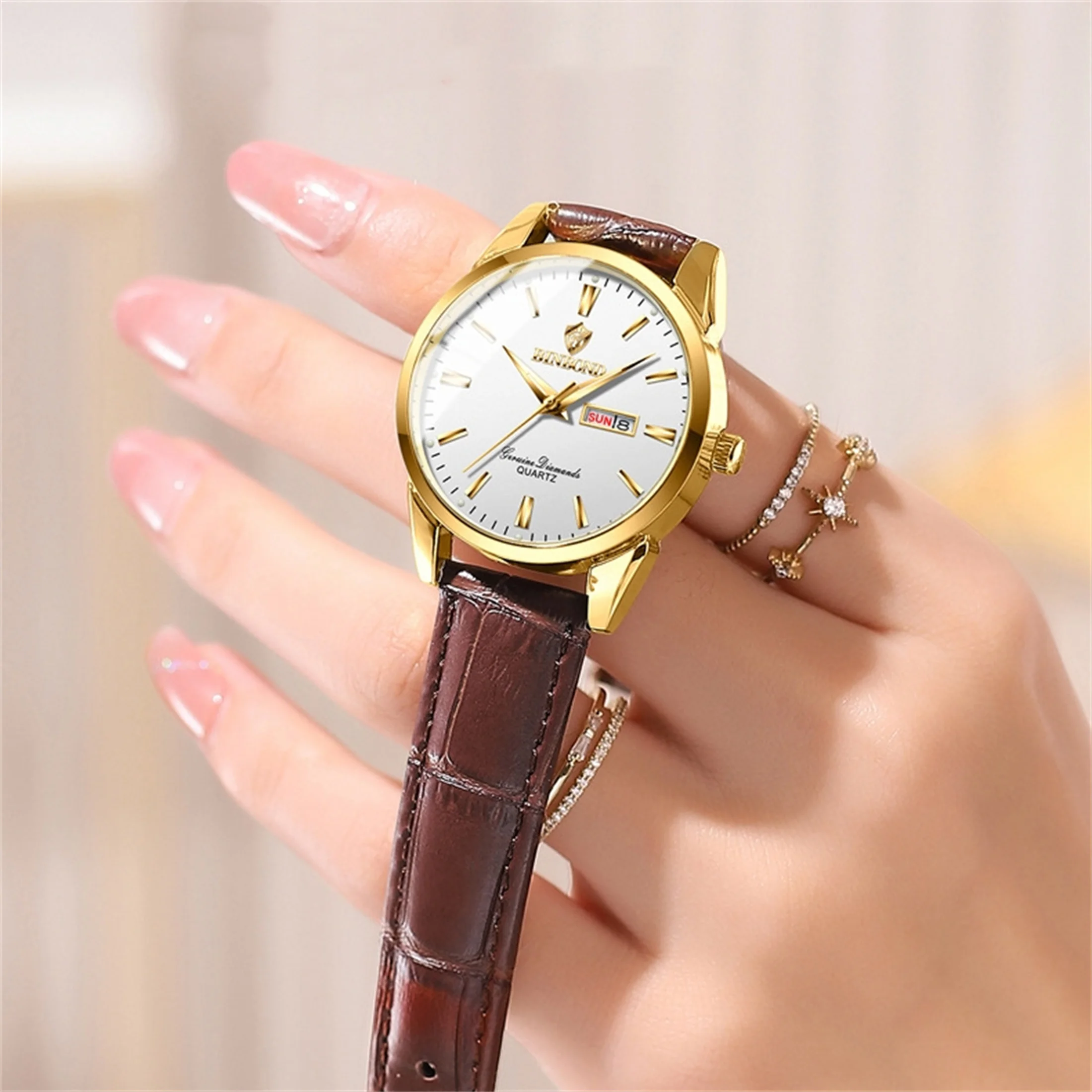 Ensemble de montres à quartz en cuir pour hommes et femmes, montre-bracelet marron simple, décontracté, affaires, couple, luxe, mode, 2 pièces,