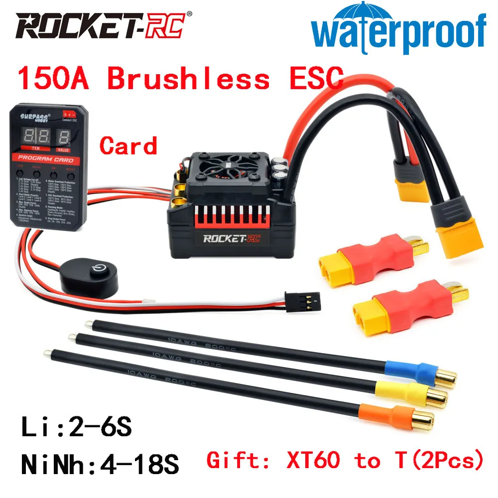 Rocket RC Supersonic V2 45A 60A 80A 100A 120A 150A ESC Waterproof Brushless Speed Controller for 1/8 1/10 1/7 RC Car Parts