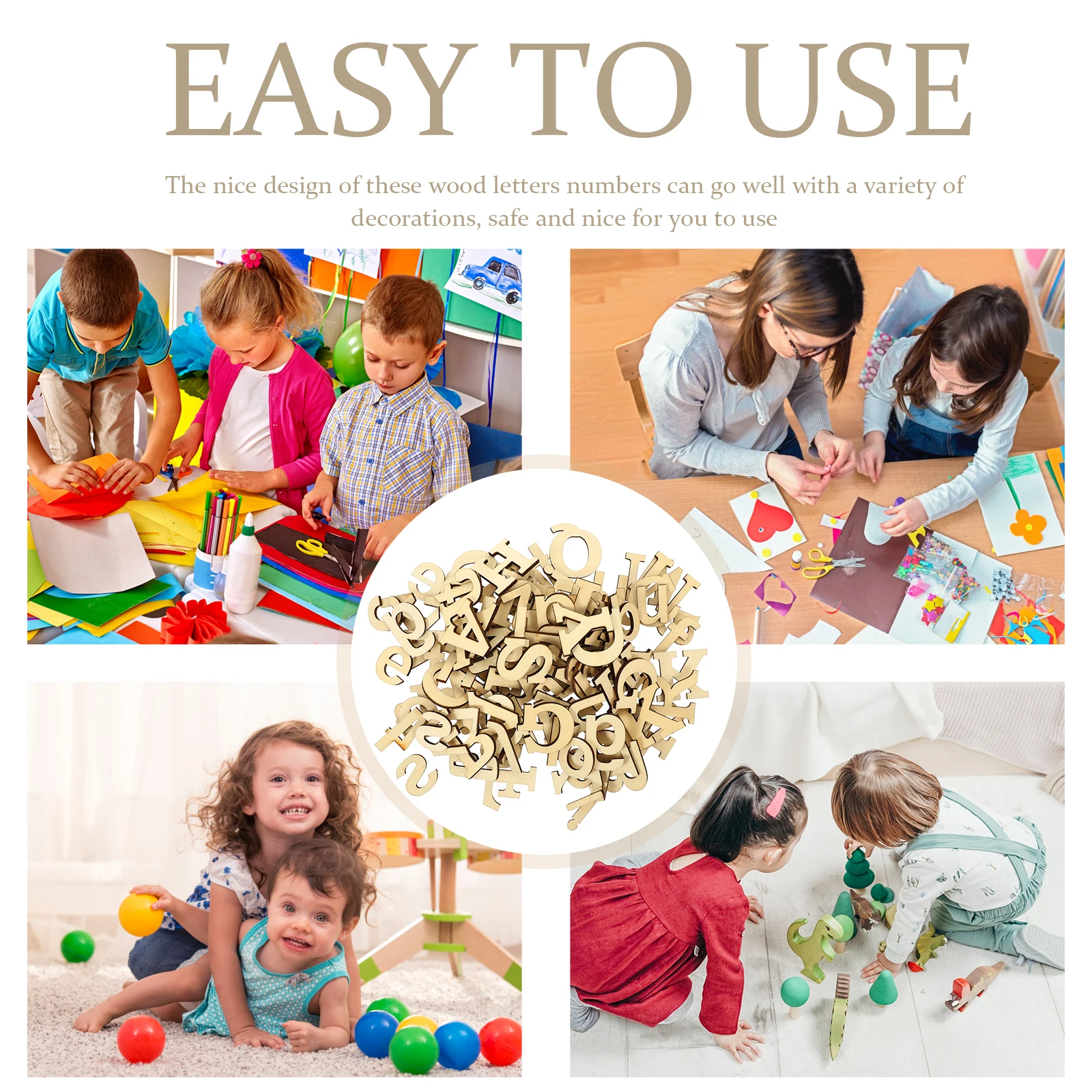 

124Pcs Wooden Letters and Numbers Set Natural Wood Material Handmade Craft Decor for Living Room Bedroom Desk Wall Art