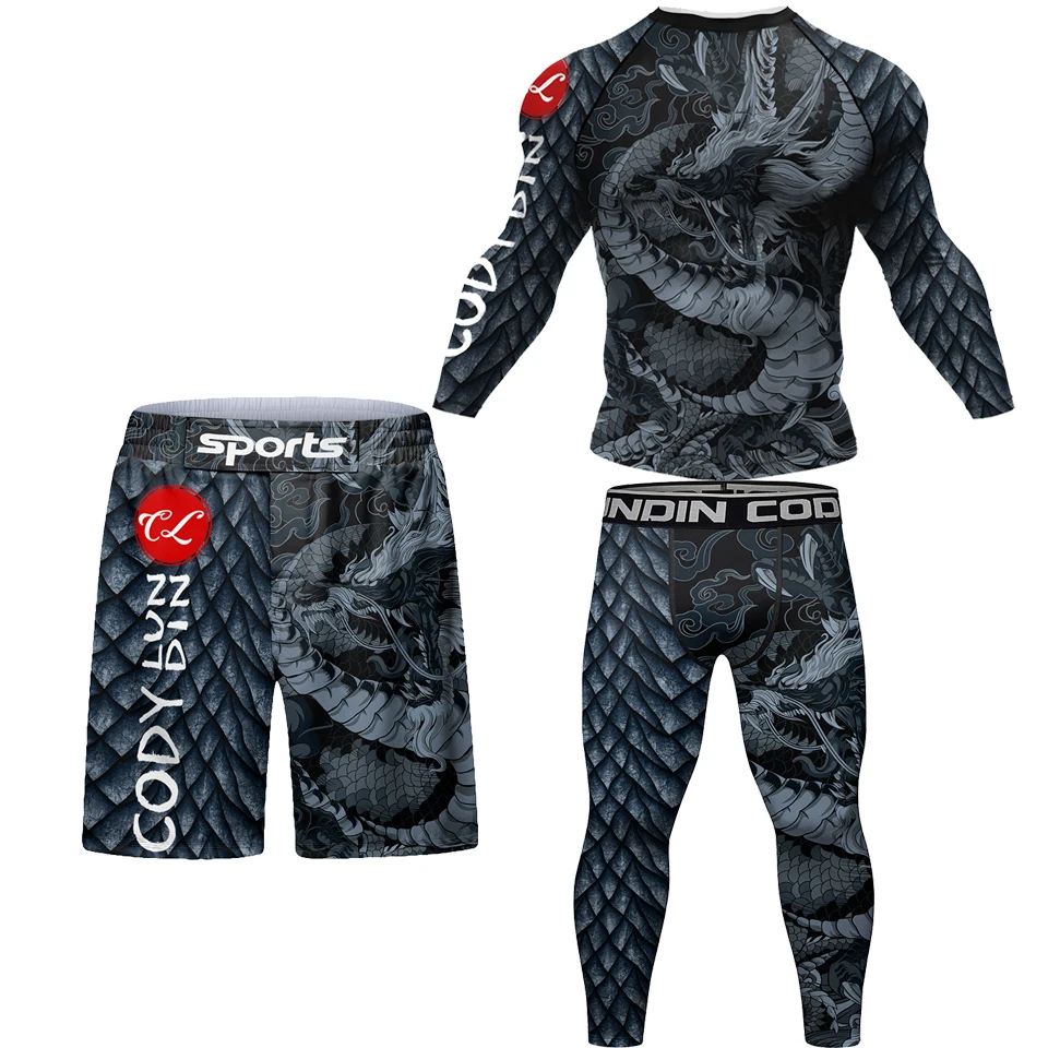 Boxing Adults Sports Rash Guard MMA T-shirt+Pant Suit for Men Rashguard No-Gi and Gi Jiu Jitsu BJJ Jerseys Male Fighting wear