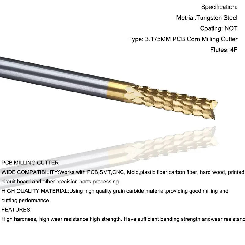 10 Stück Mikro-Maisfräser 3,175 mm mit geradem Schaft, CNC-Werkzeuge, spezielle Schruppfräser für Leiterplatten – Detail 5