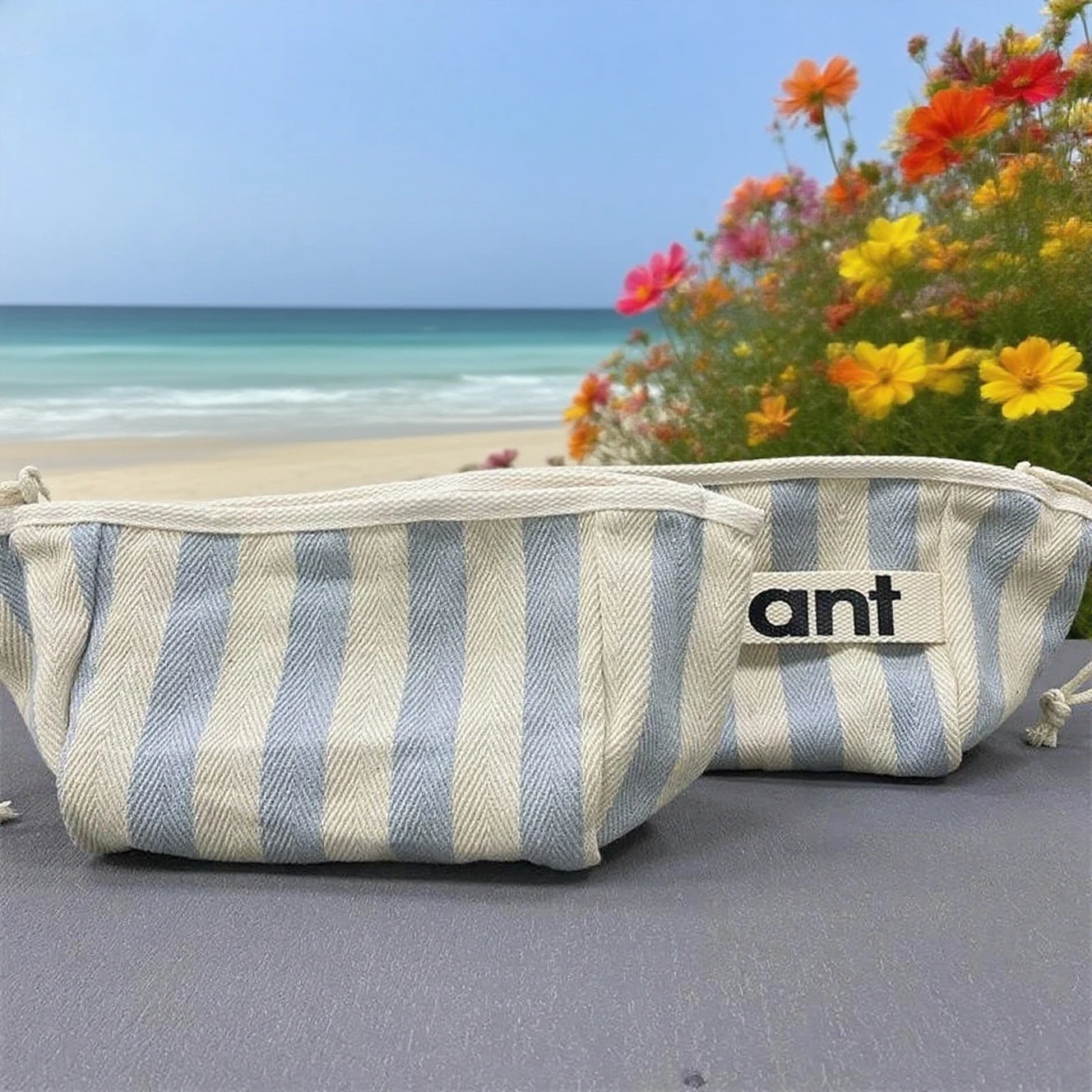 2025 جديد pochette zippée en coton 2025, hot sac à cosmétiques en toile à rayures à la mode, sac en tissu portatif