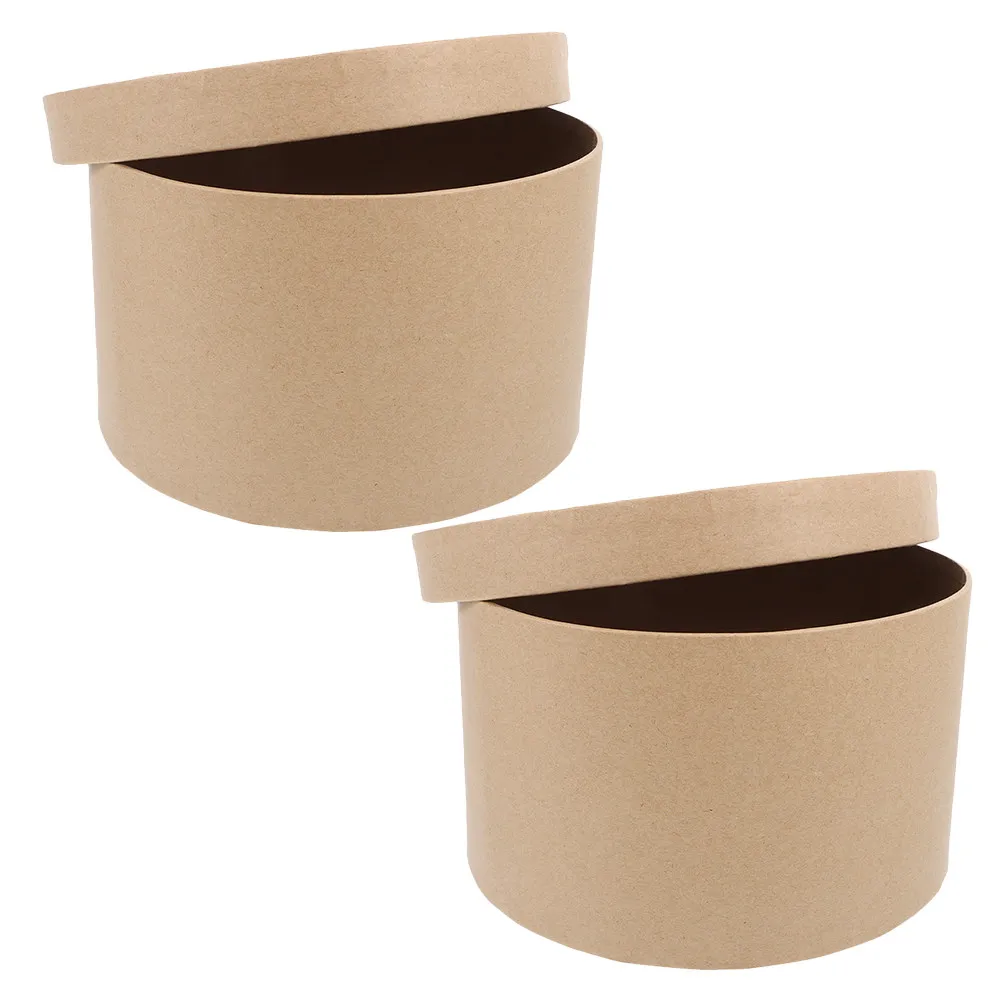 2Pcs Round Kraft Paper Circle Decorative Boxes Sturdy Cookie Candy Storage DIY Craft Wedding Keepsake Gift Boxes